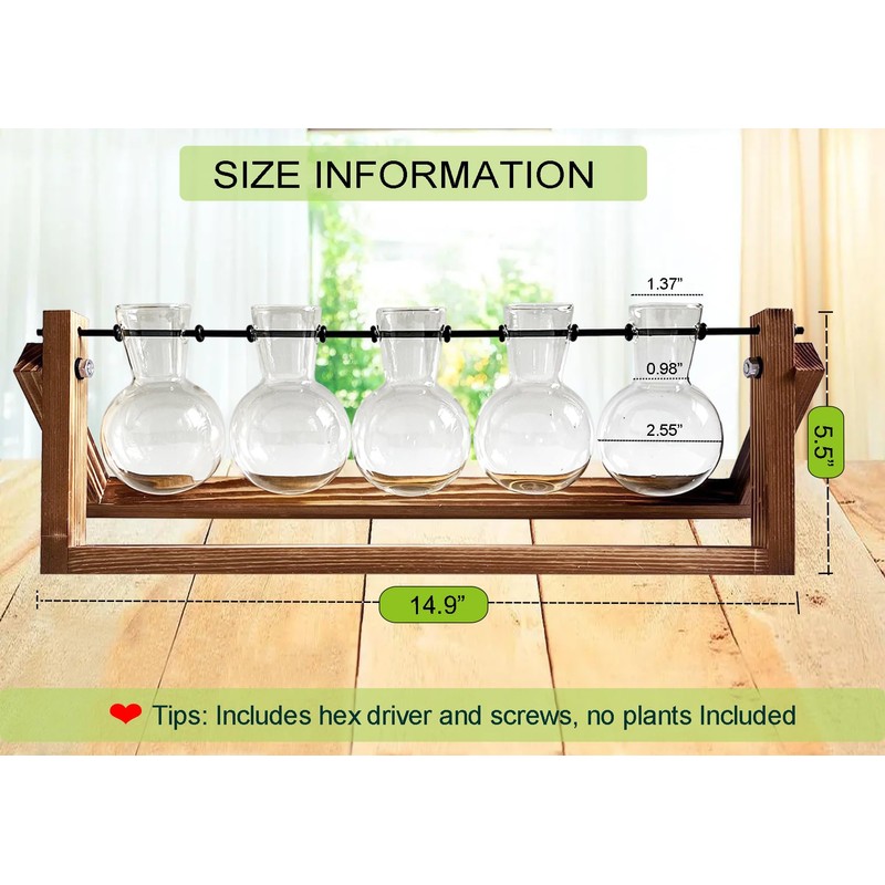 Kingbuy Plant Propagation Station with 5 Bulb Vases Retro Wooden