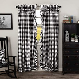 VHC Brands Annie Buffalo Check Curtain, Panel Set 84x40, Black