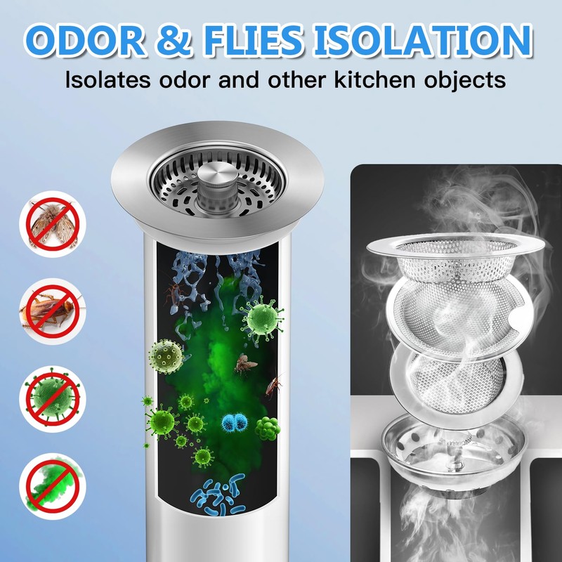 3-in-1 Stainless Steel Kitchen Gadget, JOMST Kitchen Sink Drain Strainer