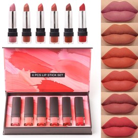 Lippenstift Kit Matte - 6 Farben Lipstick Set Samtige Textur - Lippenstifte Hochpigmentierter & Kein Körniges Gefühl - Lippen Makeup Set Wasserdicht & Langanhaltende - Lippenstift Rosa, Braun, Lila