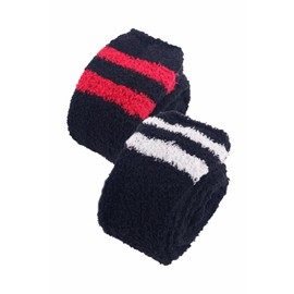 CutiePlusU Womens Over Knee High Fuzzy Socks Thigh High Warm Stripe Leg Warmers - Black 2 pairs Pack