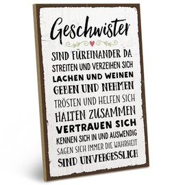 ARTFAVES® Holzschild mit Spruch - Geschwister SIND FÜREINANDER DA | Shabby Chic Vintage Schild | Deko Geschenk zum Thema Familie, Zuhause | Größe: 19 x 28 cm