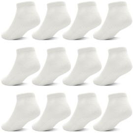 HYCLES Baby Boys Girls Non Silp Grip Socks 12 Pairs Toddler Non-Slip Cotton Ankle Socks with Grippers Kids Breathable Socks for 6 Months - 7 Years, 03# White x 12