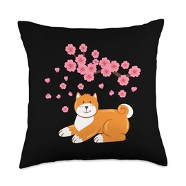 Shiba Inu Cherry Blossom Sakura Flower Japanese Kawaii Throw Pillow