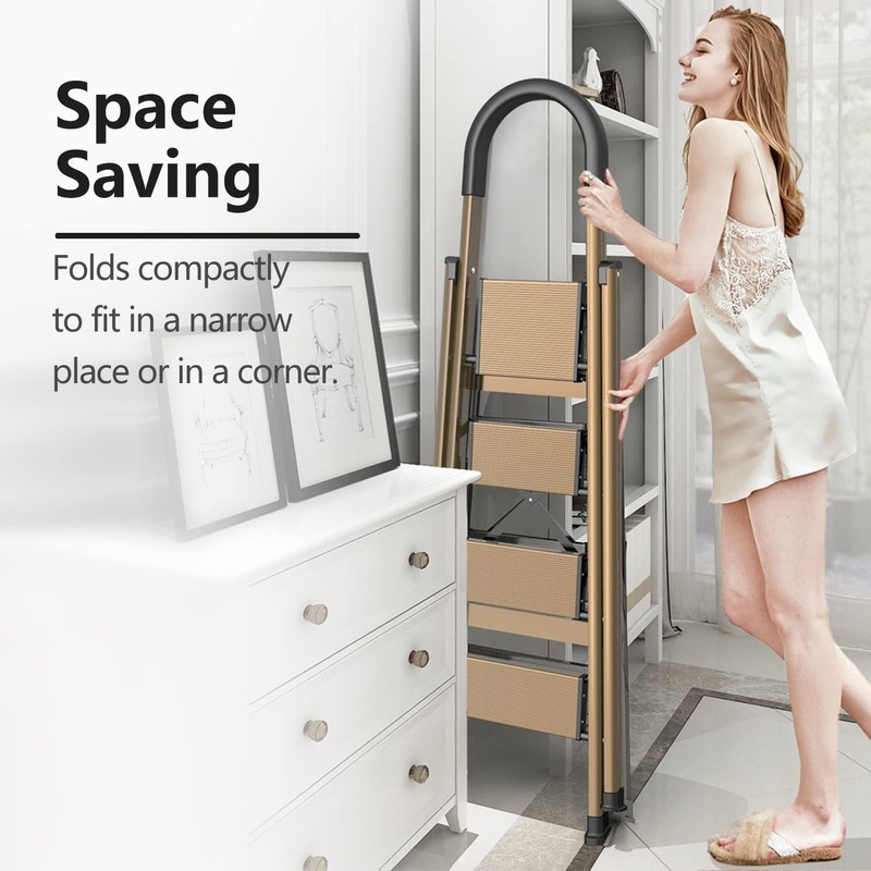 GameGem Lightweight Aluminum 4 Step Ladder Folding Step Stool Stepladders