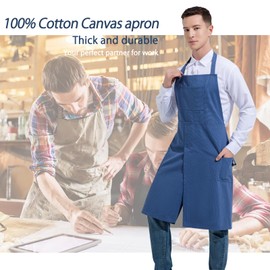 Kyuwdone Pottery Aprons with Pockets Overlapped Split-Leg Apron for potters, gardeners, artists, men and women, Blue, Small