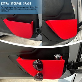SWLOR 2PCS Front Door Storage Pockets,Door Storage Bag for Jeep Wrangler Jk 2/4 Door 2007-2018,Leather Door Side Insert Organizer Box Storage Accessories for Jeep Wrangler,Red