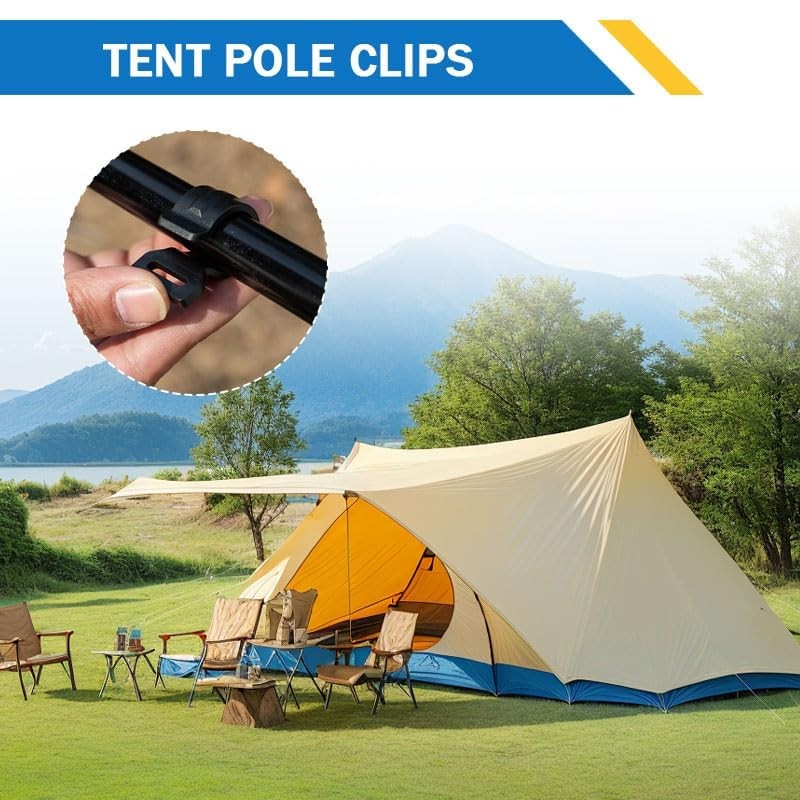 Tent Clips 20-Pack - 22mm Black Plastic C Clamps for