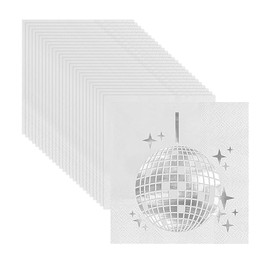 40 Pcs Disco Ball Theme Napkin, 25 * 25 cm Disposable Napkins Printed with Silver Disco Ball, Cocktail Napkins for Birthday, Wedding, Graduation and Party Beverage (Silver)