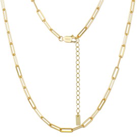 SugarTang Gold Paperclip Necklace for Women, 1.8/2.2/3.0/4.5mm Wide S925 Sterling Silver Paperclip Chain, Adjustable Gold Necklace Chain for Men (3.0mm)