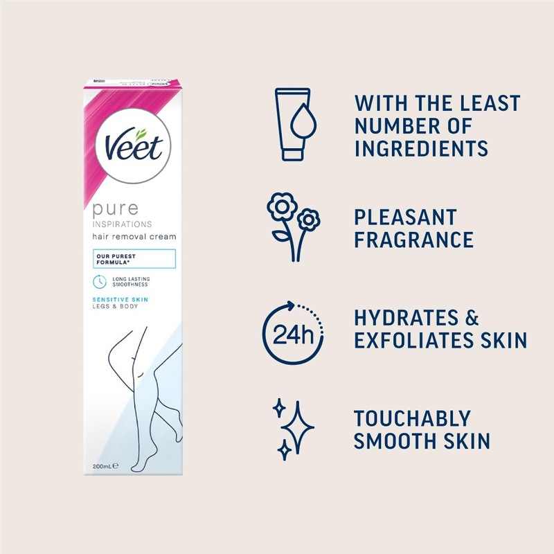Veet Pure Hair Removal Cream, Legs & Body, Sensitive Skin,
