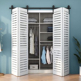 TSMST 52" Bi-Folding Sliding Barn Door Hardware Kit for 4 Doors, Suitable for Less 12.5" Wide Door,Used for Kitchen, Bathroom, No Doors