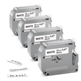 Compatible with M-K231 M-K231s Brother M Tape 12mm 0.47 White P Touch MK231 M231 M-231 PTM95 Label Tape Work for Brother PT-M95 PT-65 PT-45 PT-80 PT-70 PT-90 Label Maker Refills, 4 Pack