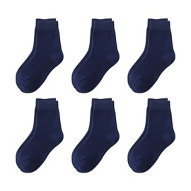 Hakugoo - Calcetines de algodón sin costuras, 6 pares de calcetines de vestir para niños, calcetines de uniforme escolar para niñas, jóvenes y niños pequeños, Azul marino 6 pares, 8-10 Años