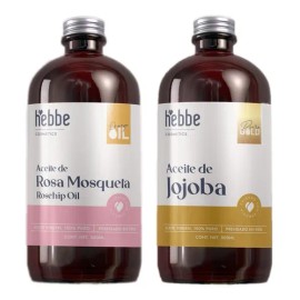 Aceite De Rosa Mosqueta + Aceite De Jojoba Kit reparador anti-edad anti-estrias masaje facial y corporal Hebbe Cosmetics & Ludika 500 ml c/u