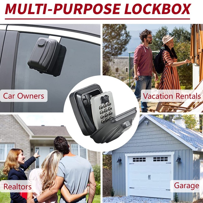 Lifronkit Car Window Punch Button Lock Box, Black Portable Car