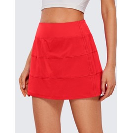 CRZ YOGA Womens High Waisted Tennis Skirts with 3 Pockets Golf A Line Lightweight Cute Athletic Casual Skorts Deep Red Large
