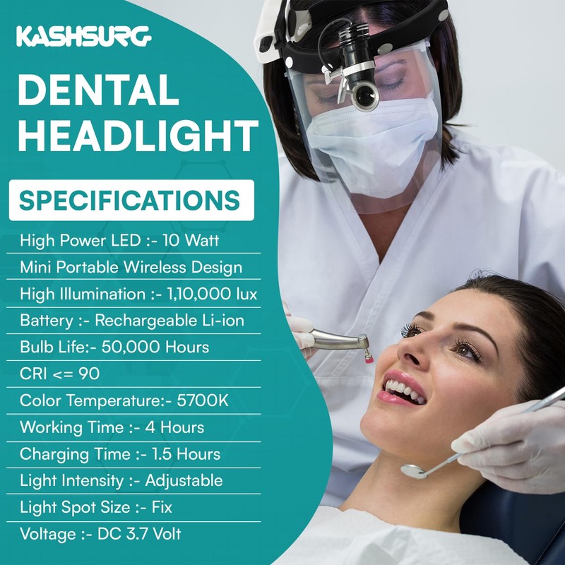 KASHSURG Surgical Headlight Dental Headlamp Wireless Portable Cold LED Light