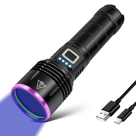 UV Flashlight 20W, 5000 mAh High Power 365nm UV Light, Led Usb Rechargeable Black Light Flashlight for Pet Urine Detection, Resin Curing, Rock Hunting, Traveling, AC Leak, Uranium Glass, Bed Bug