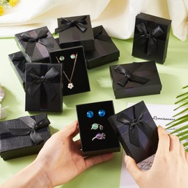 Boutigem 12 Black Cardboard Jewellery Gift Boxes Rectangle with Bow for Necklace Bracelet Earrings Packaging