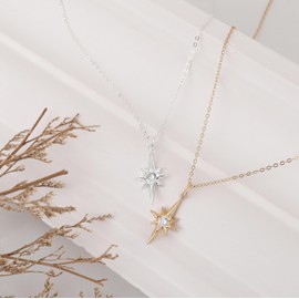 HOPE LOVE SHINE Sweet 16 Birthday Gift for Daughter, Granddaughter - 16th Birthday Necklace, Jewelry 16+2", 14k Gold Plated Sterling Silver, North Star Pendant