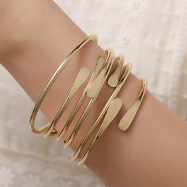 RINTOLER 6Pcs Gold Cuff Bangle Bracelets Set for Women - Multi Layer Stackable Textured Bracelets Boho Jewelrys for Women. (6pc Cuff Gold)