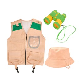Eigell Kids Adventure Costume Set with Vest, Hat, and Binoculars for Outdoor Fun, Clear Bag Vest