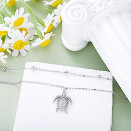 LWXIE Diamond Turtle Anklet for Women 925 Sterling Silver Turtle Layered Anklets with Lab Grown Diamonds Jewelry Gifts