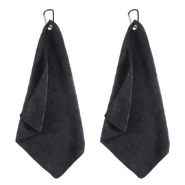 Bruislard 2 Pack Black Golf Towel with Carabiner Clip 12" X 12" Microfiber Waffle Pattern GolfRag GolfTowel with Clip for Cleaning GolfBall Club Putter Iron for Golf Bag Trolly Belt Loop