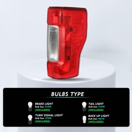 TUSDAR Taillight Assembly w/o Blind Spot for 2017 2018 2019 Ford F-250 F-350 Super Duty Rear Halogen Tail Light Right Passenger Side