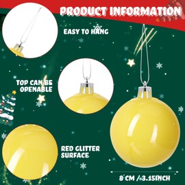 24 Pcs 3.16 inches Yellow Christmas Ball Christmas Tree Ornaments Christmas Tree Pendants Xmas Shiny Balls Baubles Set for Christmas Tree Hanging Wreath Garland Decorations（Yellow）