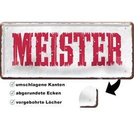 schilderkreis24 Tin Sign Funny Saying "Meister" Decorative Humour Door Sign Metal Sign Gift Birthday or Christmas 28 x 12 cm