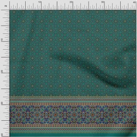 Soimoi Green Viscose Chiffon Fabric Artistic Flower Panel Printed Fabric 1 Yard 42 Inch Wide