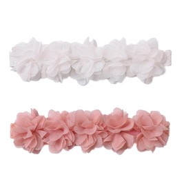 WeddHuis 2 Pieces Baby Headband Chiffon Flower Headband Flower Crown Baby Hair Accessories Newborn Baby Toddler Children Newborn Headband Floral Birthday Hair Band Baby Girl