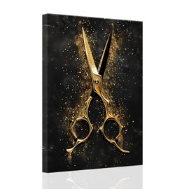 SWQYLB Hair Salon Wall Art Barber Pictures Canvas Black and Gold Wall Decor Haircut Tools Painting Trendy Barbershop Wall Decor Framed Hairdresser Gifts (12.00" x 18.00")