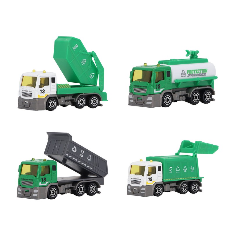 4 Pcs Garbage Truck Toy 1/32 Scale Inertial Drive Sanitation