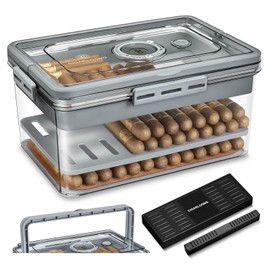 demcigar Cigar Humidor with 2 Humidifiers and Hygrometer, Desktop Handle Cigar Box, Airtight Cigar Humidor Case with Cedar Wood Chip That can Hold About 120 Cigars, Gifts for Men Father's Day