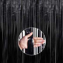 PartyWoo Cortina de Aluminio Negra, 2 Cortinas de oropel de 3.3 x 6.5 pies para cumpleaños, Boda, Fiesta, telón de Fondo de Fotos