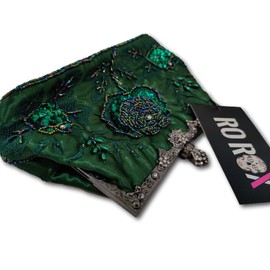 Ro Rox Marie Clutch Bag 1920s Peaky Blinders Beaded Vintage Elegant Purse, Green, One Size
