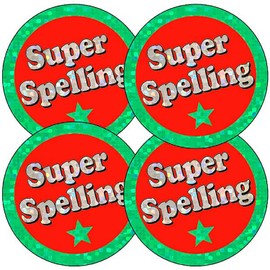 175 Holographic Sparkly Super Spelling School Praise Teachers Reward Stickers 37mm Primary Teaching Services