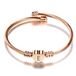 OutstandLong Initial E Letter Rose Gold Cuff Bracelet for Women Wife Alphabet Heart Expandable Charm Bracelets