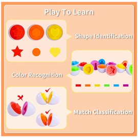 Beby Buty 6 Pack Chicken Eggs Matching Game Toys for Toddlers, Colors & Shape Matching and Sorter, Preschool Sensory Fine Motor Skills Development Toy, Educational Gifts for Boys and Girls Aged 3-6