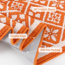 Ileading Fall Kitchen Rugs Set of 3 Piece Fall Kitchen Mats for Floor with Non Slip Backing,Washable Autumn Runner Rug for Sink Laundry Holiday Thanksgiving Decoration(Orange)