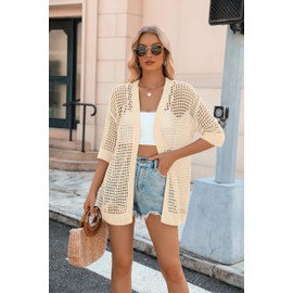 Zeagoo Lightweight Cardigans for Women 2025 Summer Short Sleeve Crochet Oversized Knit Boho Kimono Cardigans