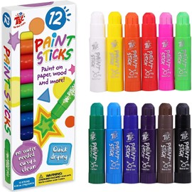 TBC The Best Crafts Paint Sticks, 12 Colors Pastel, Washable, Non-toxic, Tempera Paint Sticks for Kids and Students