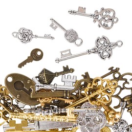 SOFPLATE 1 Box 40Pcs Vintage Keys Charms Small Skeleton Key Charms Antique Tibetan Style Colorful Mini Alloy Charm Pendants Findings Accessories for Jewelry Making Charms Necklaces Earrings DIY