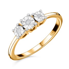 TJC White Diamond Three Stone Ring for Women Size P Forever Together Gemstone in 14ct Gold Plated 925 Sterling Silver April Birthstone Metal Wt. 2 Grams
