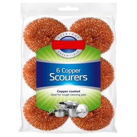 Zale Yardley Scourer Pack of 6, Scrubbing Scouring, Scrub Sponges, Washing Up Scourer Non Scratch Wire Scrub, Metal Scourer Wire Wool Sponge Scourer, Heavy Duty Cleaning Sponges (Copper)