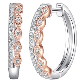 Vxddy Women's Earrings for Women Cuff Hoop Earrings Huggie Stud Sterling Silver Earring Gift Jewellery, Rose Gold, Cubic Zirconia