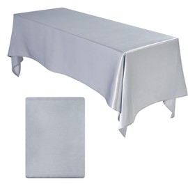 Q&J FABRIC CO. Silver Gray Tablecloth Table Cover Table Cloth Rectangle 102'' L x 58'' W Smooth Decoration Satin Cloths Valentine Mother Gift for 3-6FT Tables,Festive Wedding Party Banquet